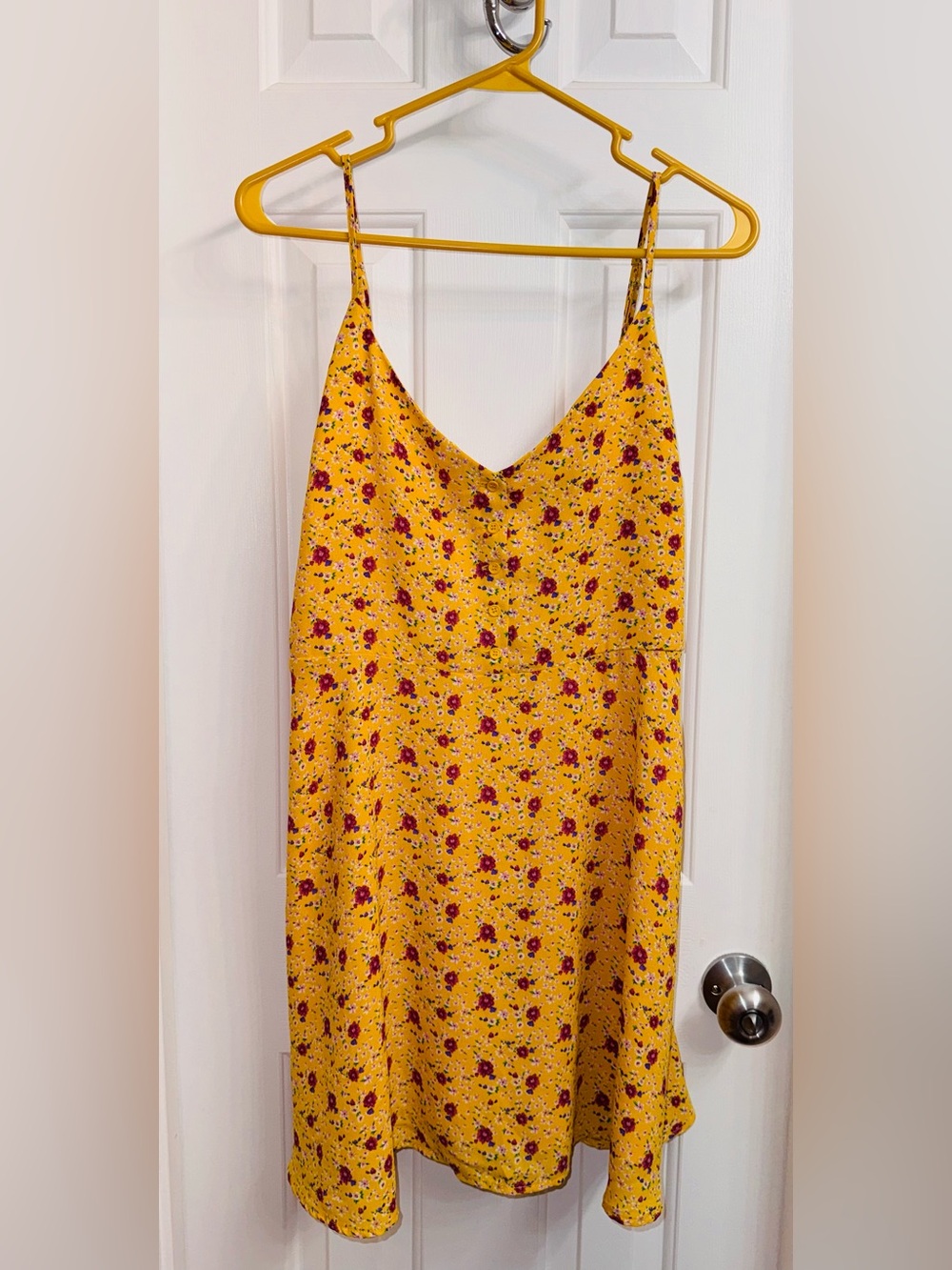 Forever 21 Yellow Lined Floral Spaghetti Strap Dress, NEW with Tags